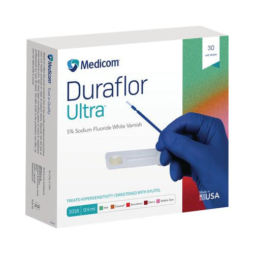 Medicom 1016-BG30 Duraflor Ultra 5% Sodium Fluoride Dental Varnish Bubble Gum 30/Pk 0.4mL Medicom 1016-BG30 Duraflor Ultra 5% Sodium Fluoride Dental Varnish Bubble Gum 30/Pk 0.4mL